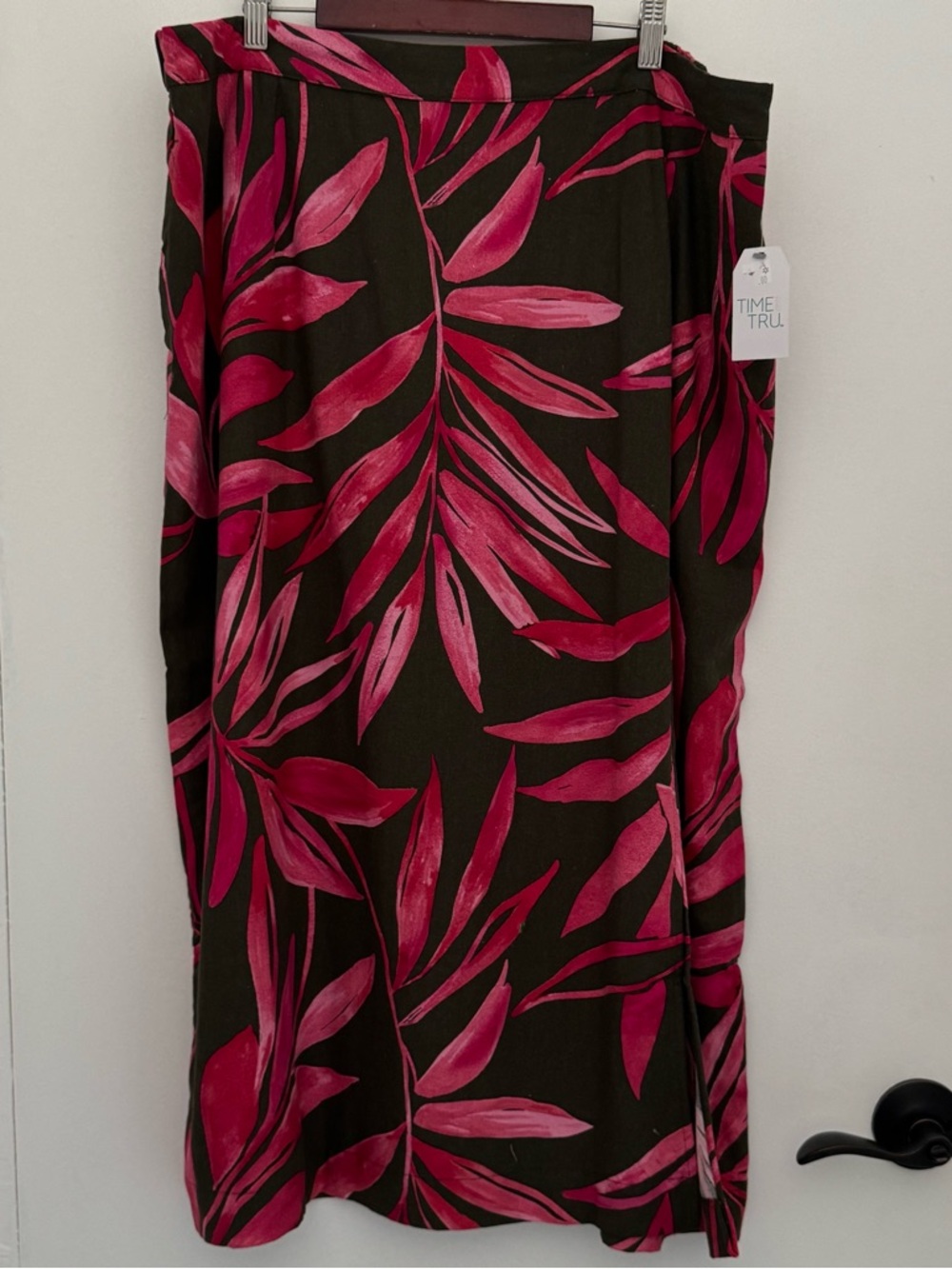 Time and Tru Black Maxi Skirt with Pink Leaf Print